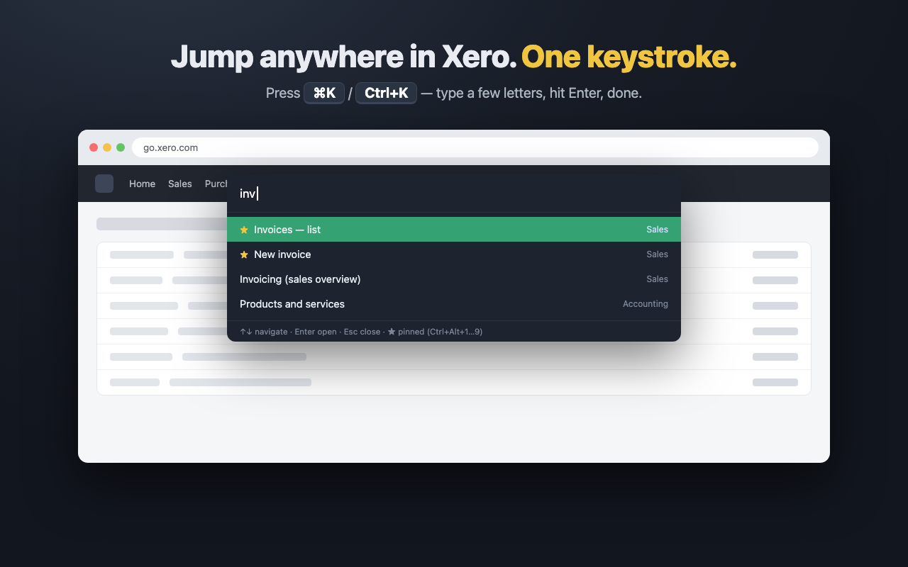 The Yuzu command palette open over Xero: type a few letters, hit Enter, jump anywhere.